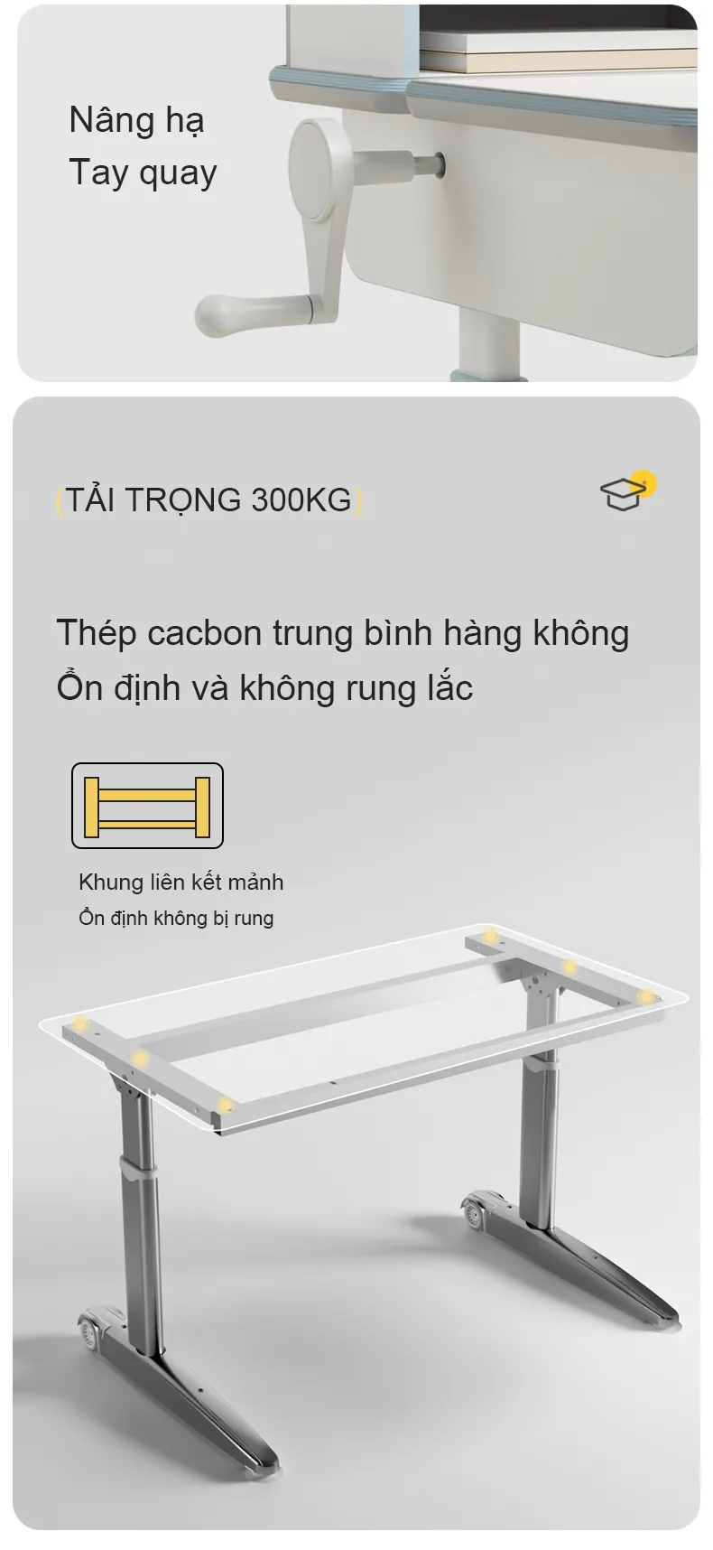 Bàn học chống gù tích hợp đèn học Ultra-12009 28 Nâng hạ chiều cao bàn bằng tay quay dễ dàng