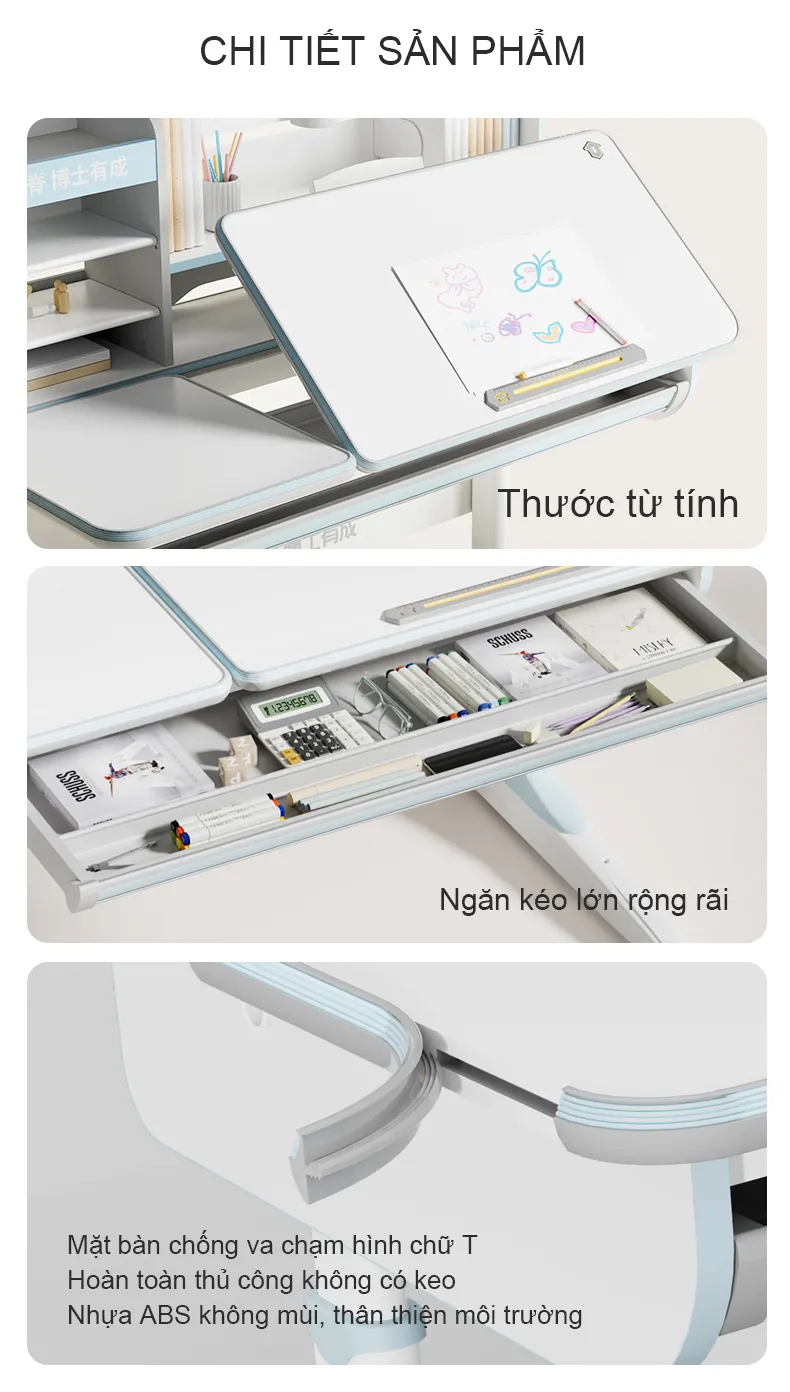 Bàn học chống gù tích hợp đèn học Ultra-12009 29 Thước từ tính có thể chặn sách