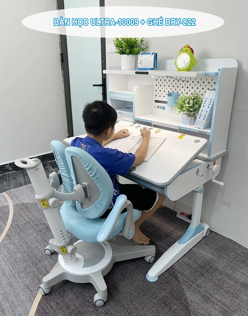 Bàn học thông minh tích hợp đèn chống cận Ultra-10009 ghế DRY-822 15 Bộ Bàn Học Ultra 10009 Ghế Dry 822