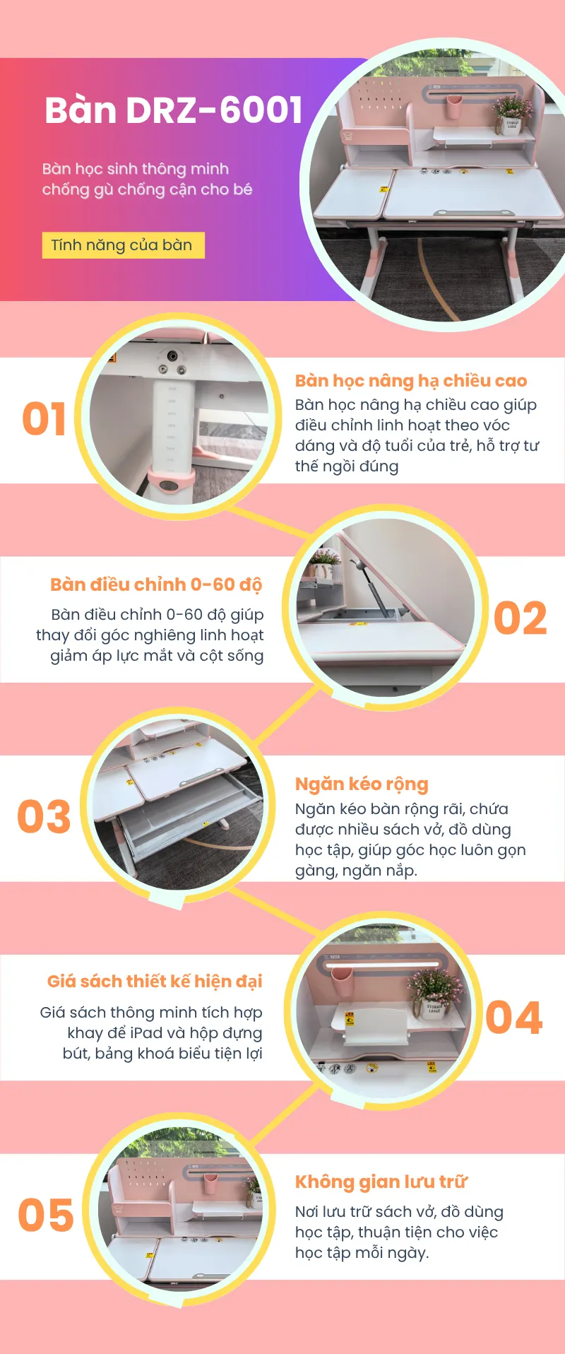 Tính Năng Bàn Học Thông Minh DRZ-6001