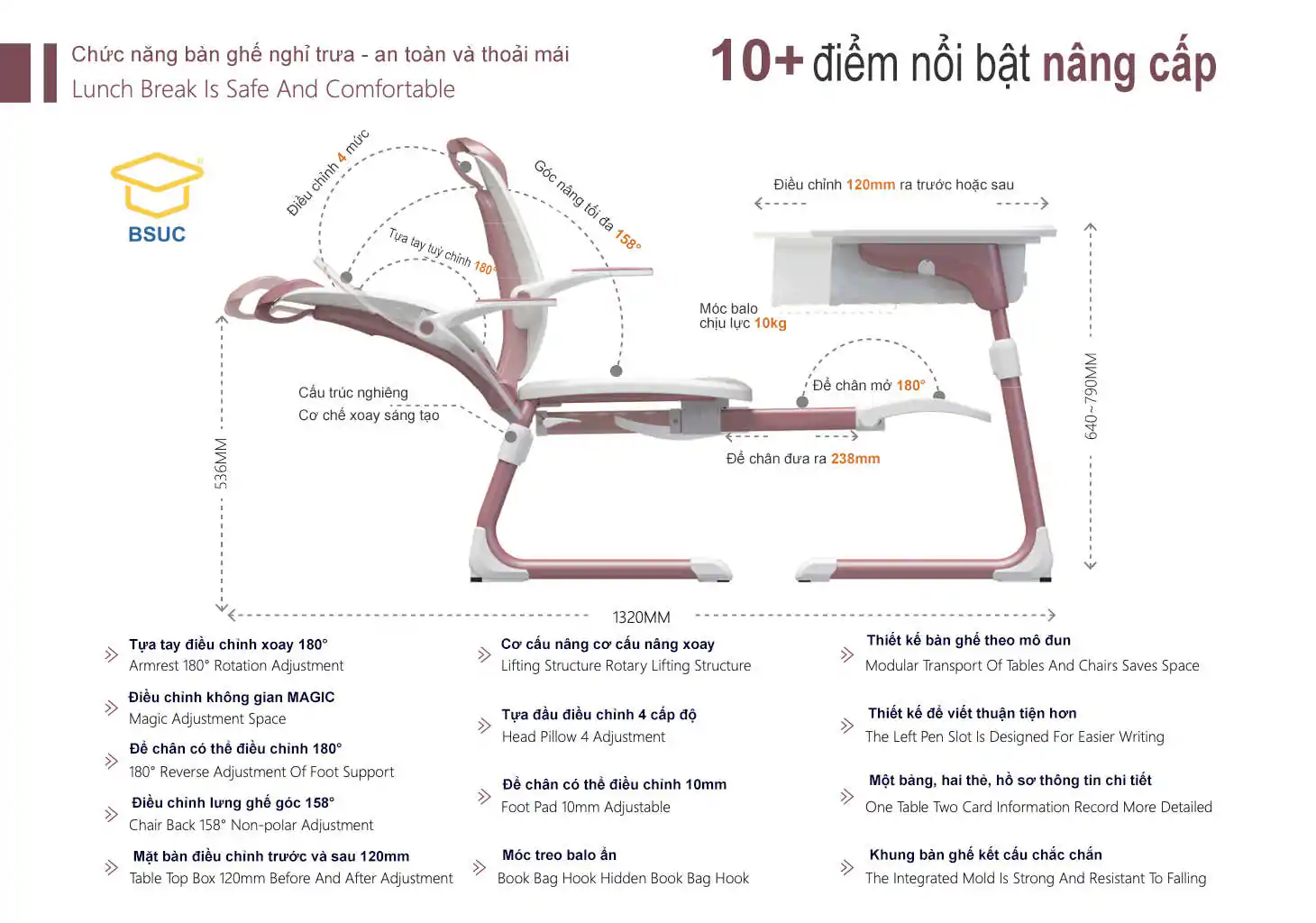 Bàn ghế nghỉ trưa học sinh BSUC AX-002